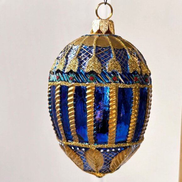 Spode On the Tree Blue Gold Egg Glass Christmas Ornament #13 ~ No Box Vtg 2000 - Picture 1 of 7